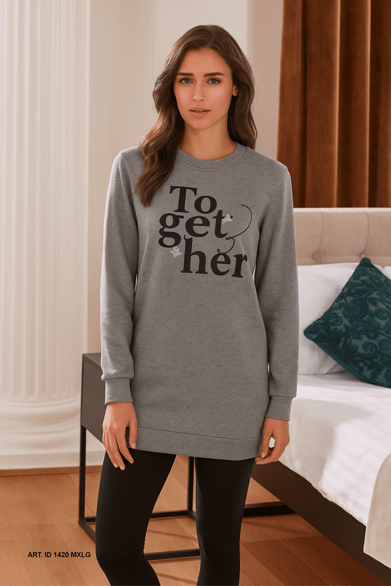 Maxi maglia donna “Together” in interlock con stampa glitter e leggings in bielastico - immagine 2